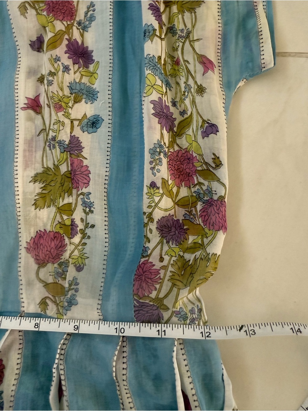 Vintage Blue and Cream Floral-Stripe Dress - Picture 6 of 7
